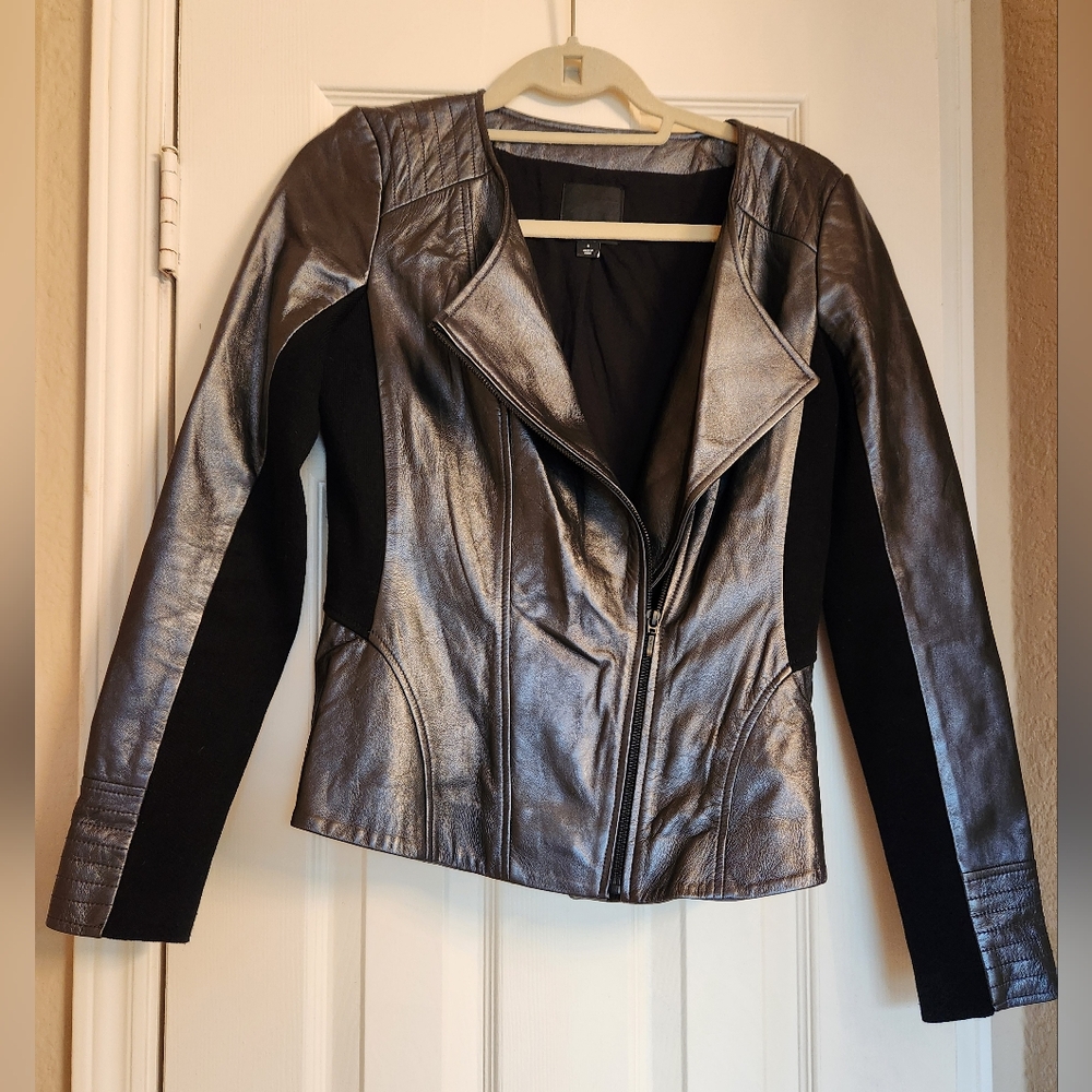Trouve metallic pewter black leather jacket size small